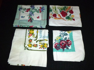 Lot of 4 Vtg 1950s Cotton Tablecloth CUTTERS Simtex Vegetables Fruits Florals