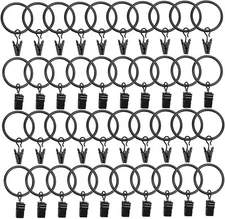 40 Pack Metal Curtain Rings with Clips, Drapery Clips 1.26 Inch-40Pack, Black 
