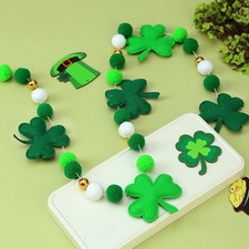 8.2Ft St Patrick's Day Garlands 3D Felt Shamrock Clover Garlands with Gold Bead