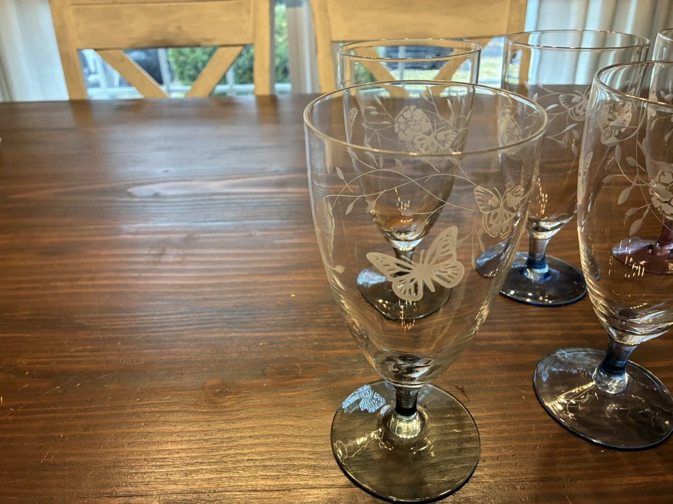 Set of 8 Lenox ? Butterfly Meadow Iced Tea  Water All Purpose Etched Crystal - Image 4 of 4