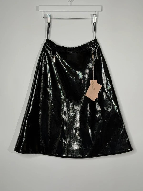 Christopher Kane PF20 Patent Padlock A-Line Skirt Black UK 8 IT40 BNWT