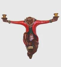 Vintage Bill Huebbe Sitting BUTLER SNOW MONKEY RED Jacket WALL Candleholder