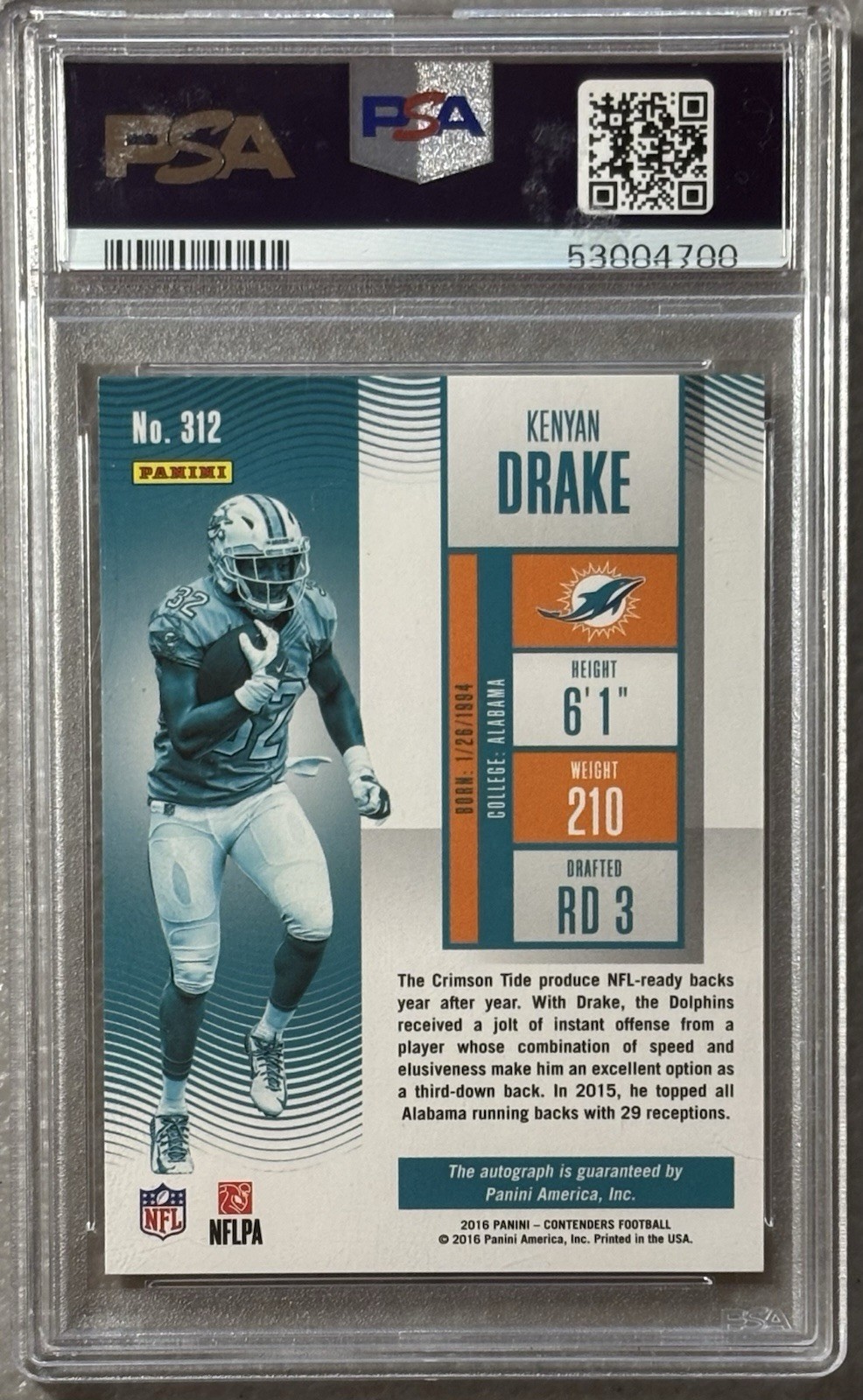 2016 Panini Contenders Kenyan Drake Rookie Champ Ticket Auto /99 PSA 9 MINT view 4