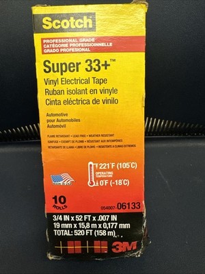 Scotch 3M Super 33+  Vinyl Electrical Tape 06133 I 10 Rolls I 3/4''X 52FT X0.007''