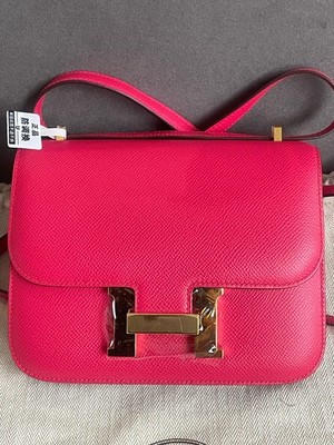 AUTH Hermes Constance 18 Epsom Pink Leather Gold Hardware Crossbody Handbag