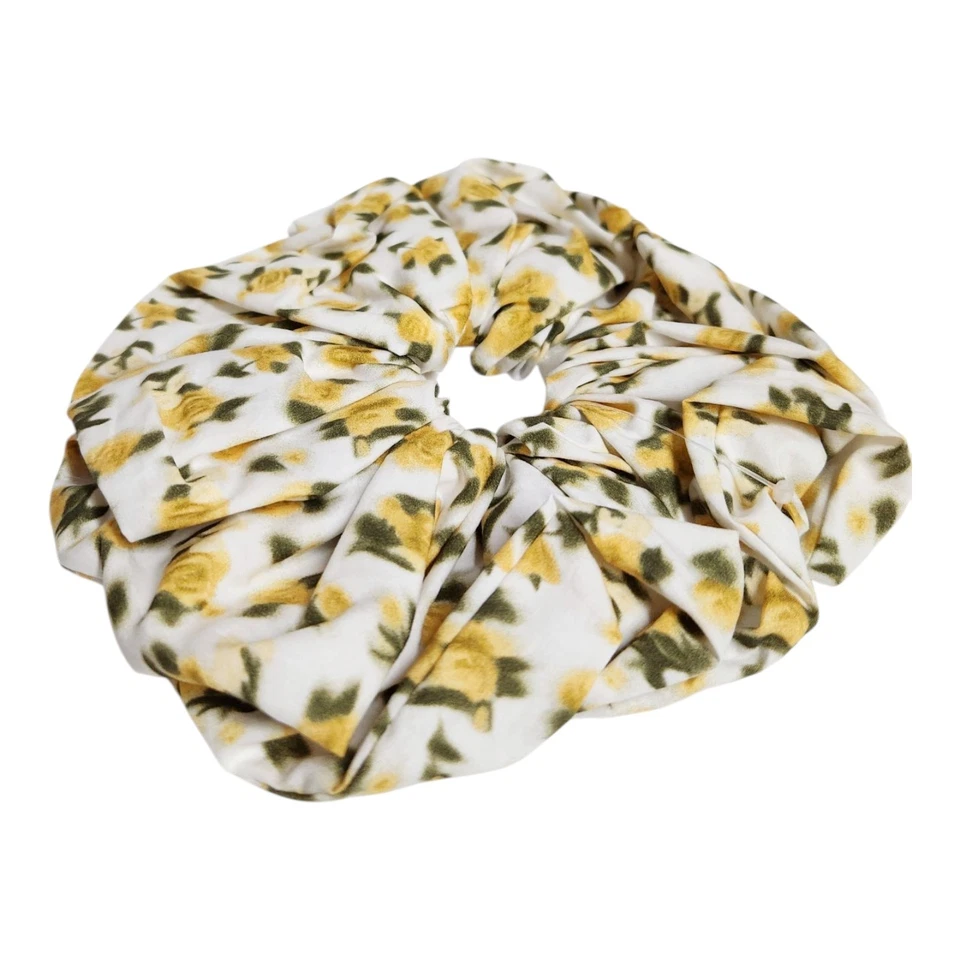 J.Crew Talla Grande Estampado Floral Scrunchie Blanco Amarillo BZ264 Mezcla de Algodón Nuevo con Etiquetas Foto 4 de 4