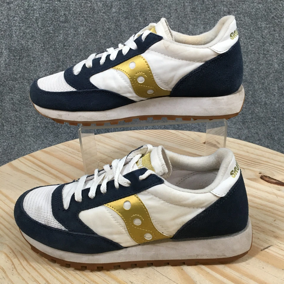 Saucony Womens 8.5 Navy White Gold Jazz Original Running Sneakers Leather Mesh - Image 2 of 4