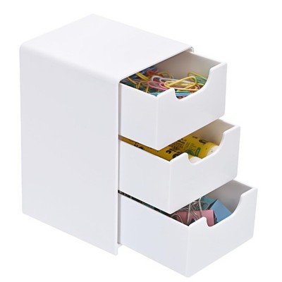 1 Pack Small Acrylic Storage Organizer with Drawers, 3-Layer White Desktop Or...