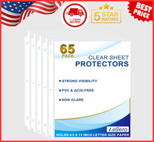 65 Pack Clear Sheet Protectors, 8.5 x 11 inch Page Protectors for 3 Ring Binder.