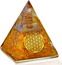 Citrine Orgone Pyramid, Crystal Pyramid for Wealth Prosperity, Orgonite Pyramids