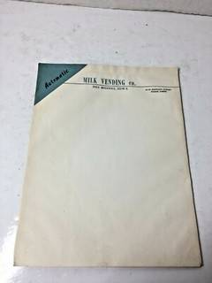 Vintage Milk Vending Co. Des Moines Letterhead Letter Paper Blank 7 Sheets