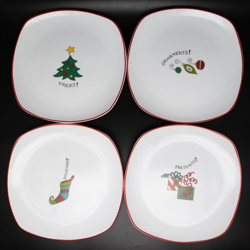 Fitz and Floyd Gourmet Happy Holidays Christmas Square Plates set of 4