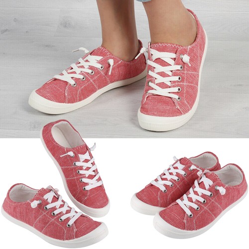 Damen-Wanderschuhe Freizeit Canvas Low-Top flach Schnürschuhe modisch Sport Turnschuhe - Bild 1 von 18