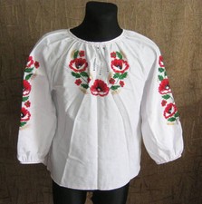 Hand embroidery Ukrainian VYSHYVANKA BLOUSE SHIRT WOMEN's Size L Red poppies