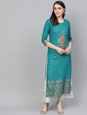 Dress, Kurta Set, Kurta Peacock Blue Kurta Set with Golden Traditional Motifs