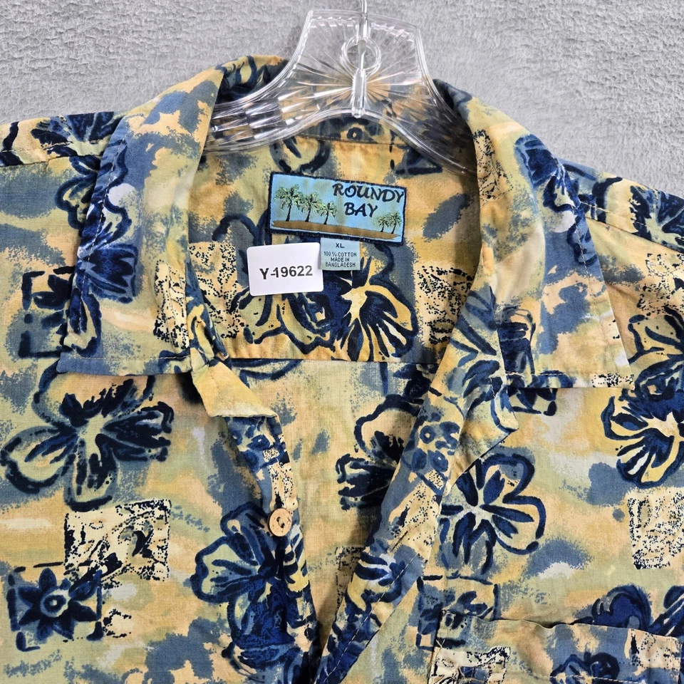 Camisa con botones Roundy Bay para hombre XL amarilla floral tie dye hawaiana manga corta Foto 4 de 4