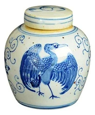 Festcool Antique Style Blue and White Porcelain Ceramic Covered Jar Vase, Chi...