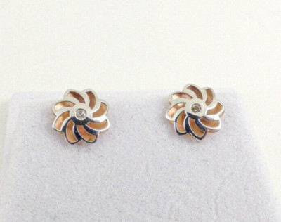 9 kt Gold Diamant Ohrringe Rose & Weiß Ohrstecker Gänseblümchen Blume 8 mm mit Geschenkbox