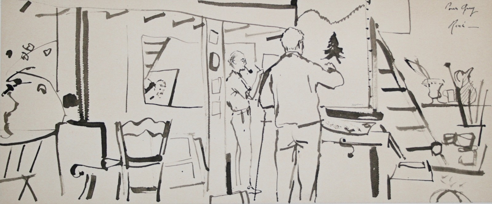 René Genis - Ink Drawing on Paper Signed - Workshop of Guy Bardone