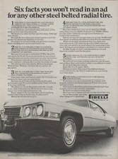 1972 Pirelli Cinturato CN-75 Tires - "Six Facts" - Cadillac - Print Ad Photo