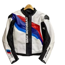 BMW Motorrad White Motorcycle Racing Leather Jacket Genuine Cowhide Leather And