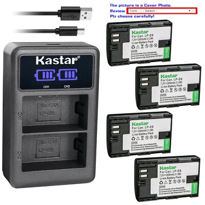 Kastar Battery LCD Dual Charger for Canon LP-E6 LP-E6N LC-E6E & Canon EOS 80D
