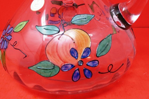 Jarra de vidrio acanalado rumano esmalte dorado flores frutales 10 tazas en muy buen estado - Imagen 7 de 9