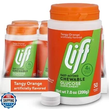 Lift Glucose Fast-Acting Glucose Chewable Energy Tablets, Orange, 50 ct Jar (