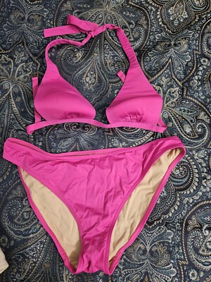 Victoria's Secret IPEX Bikini Set Top 36A Bottoms Large Bikini Hot Pink F139