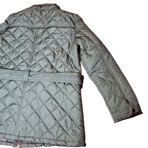 KC Collections Quilted Puffer Jacket Emrald Green Womens XL Belted Pleather Trim - Picture 12 of 20