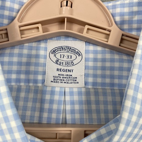 Brooks Brothers Regent Shirt Mens 17 33 Blue White Gingham Check Supima Cotton - Picture 5 of 10