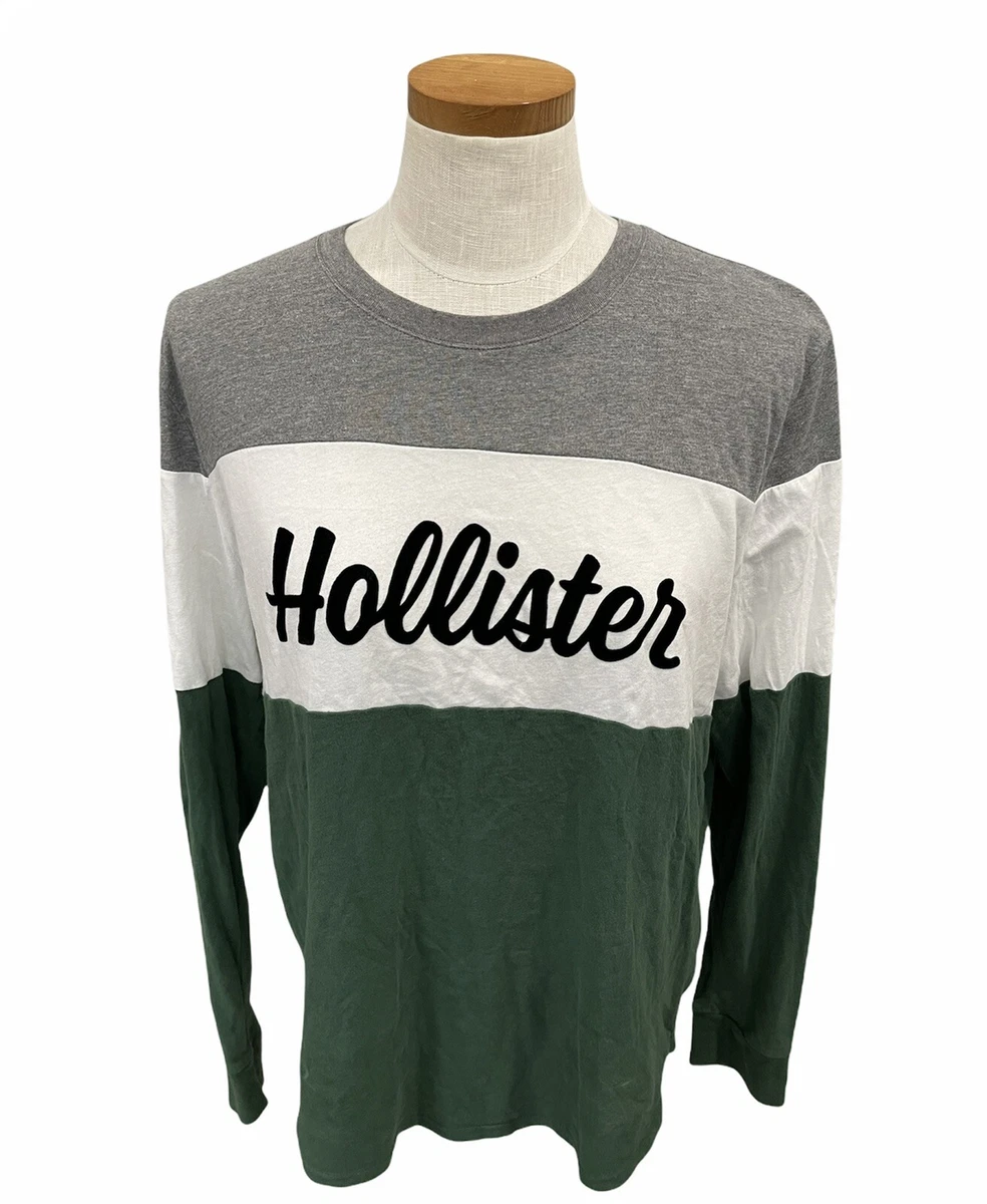 Hollister Women’s Long Sleeve Shirt Green/White/Gray Top Size Medium