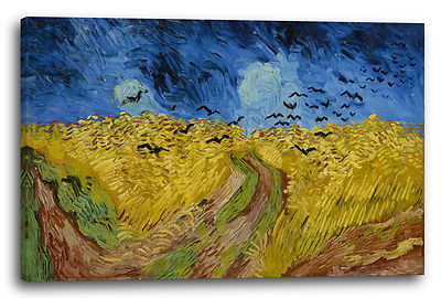 Lein-Wand-Bild Kunstdruck: Vincent Van Gogh - Weizenfeld mit Krähen (1890)