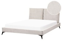 Polsterbett Cord Beige Lattenrost 160 X 200 Cm Hohes Kopfteil MetallfüßE Melle