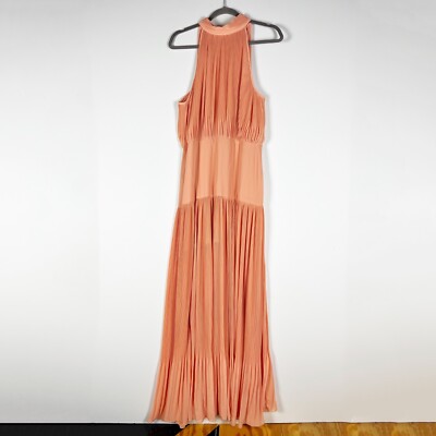 chinese dress ladies Fianna Pleated Midi Dress - Coral Pink Satin Sleeveless A-Line Dress main image 1