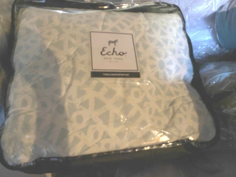 NUEVO ECHO 'MYKONOS' TWIN JUEGO DE EDREDÓN 1 FALDA DE CAMA FALSA ALGODÓN LAVABLE A MÁQUINA Foto 2 de 4