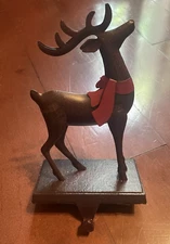 Reindeer Stocking Holder Hanger Dark Brown w/Red 9" x 5" x 3 1/2" Christmas