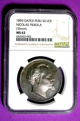 1899 NGC MS62 Peru Silver Nicolas Pierola Medal #B30145