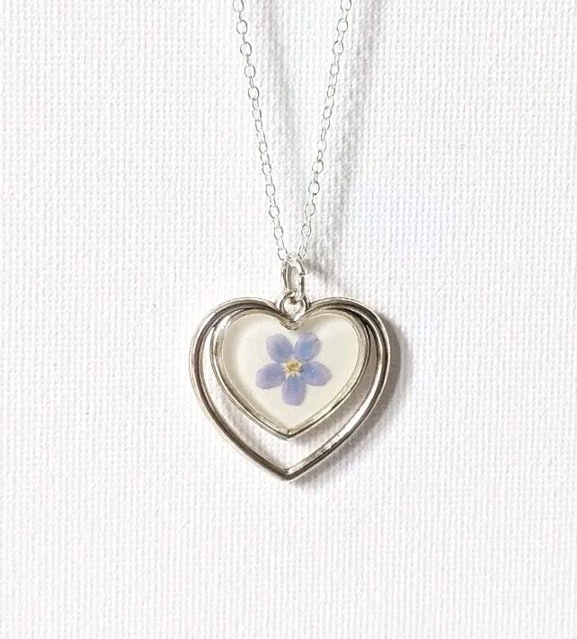 Handmade Botanical Forget Me Not Flower Resin Necklace Double