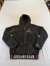 Air Jordan Sherpa Fleece Hooded Jacket Boys Large Black W/ White Jumpman
