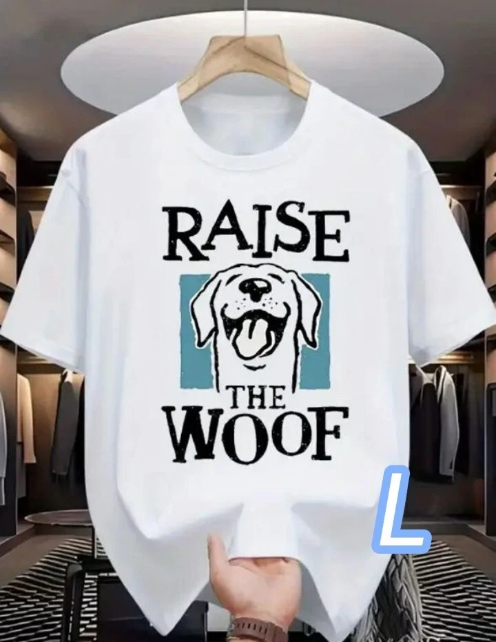 Quick Dry Dry T White L Size Raise Woof Breathable Plus Size Playful Dog Lover T