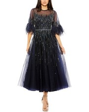 Mac Duggal Sleeve Illusion Neck Formal Dress Women's