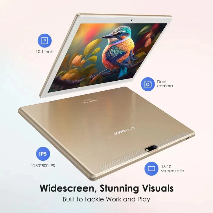 Tablette Tactile 10.1'' 4G LTE/5G WiFi, 64Go ROM, 4Go RAM, Android 10.0 - Gold - Photo 2/4