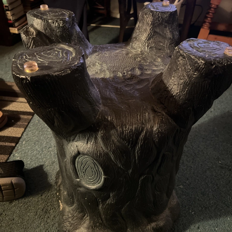 1 Vintage faux bois Tree Trunk End Table With Round Glass Top - Image 3 of 4