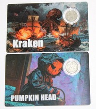 Two Liberia 1/500 .999 Platinum Coins - Kraken & Pumpkin Head - Carded W/ COA