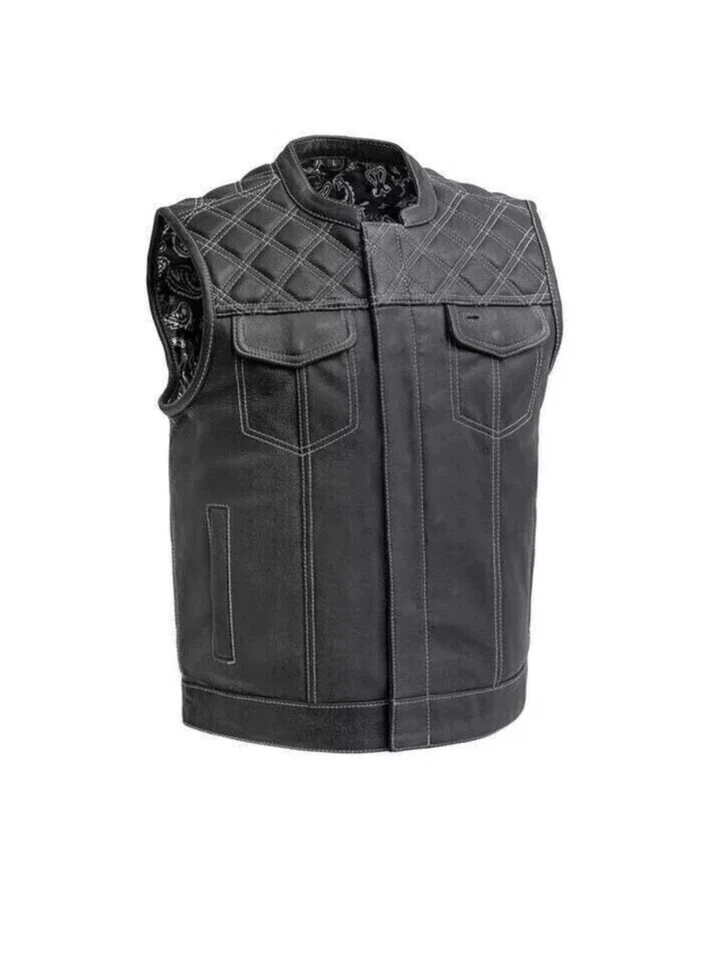 Chaleco de motociclista para hombre o club de caza cuero diamante acolchado motocicleta estilo denim Foto 2 de 4