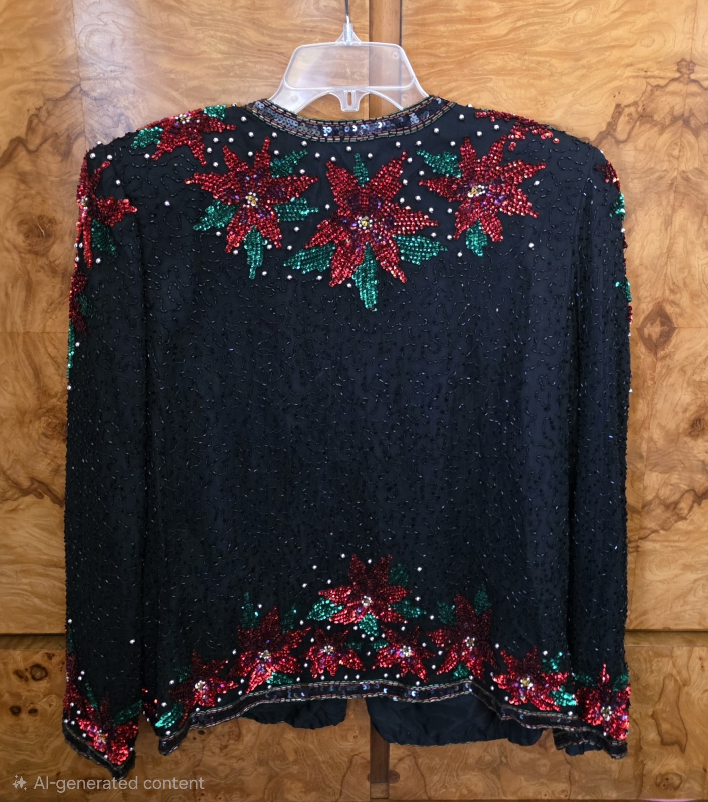 LAWRENCE KAZAR SILK & BEADED POINTSETTIA JACKET ~ XL