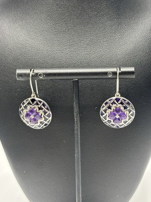 Ross Simons Floral Amethyst Ohrringe Sterling Silber 925 Hänger Herz