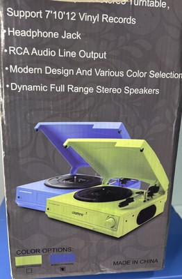 Blue Vinyl Record Player with Stereo Speakers and 3-Speed Options looptone