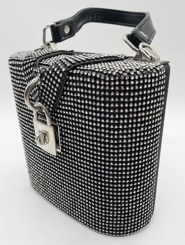 Vintage Strass Abendtasche schwarz Henkel Handtasche Vorhängeschloss Akzent Y2K Party - Bild 2 von 12